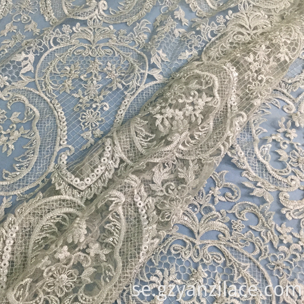 Ivory Embroidery Beaded Fabric